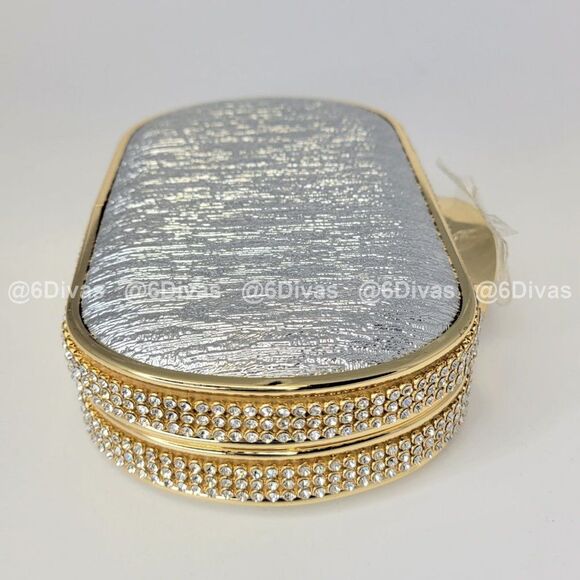 Silvery Metallic Sheen Minaudiere Clutch Purse Evening Purse for Brides -… - Picture 5 of 9